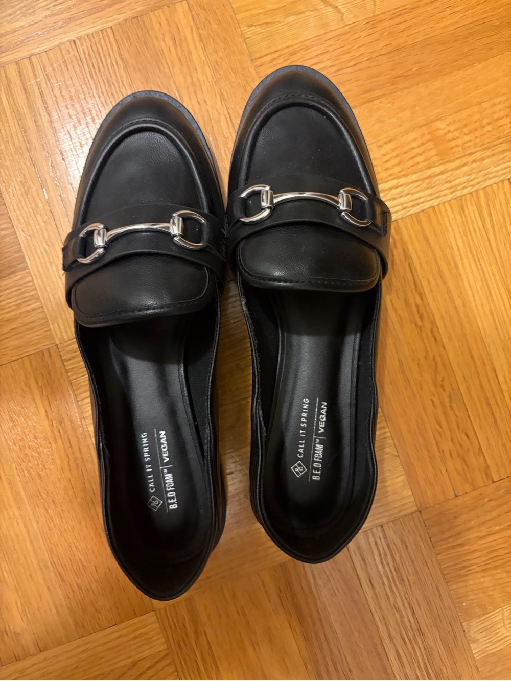 Call It Spring Black Vegan Loafers with Silver Horsebit NWOT